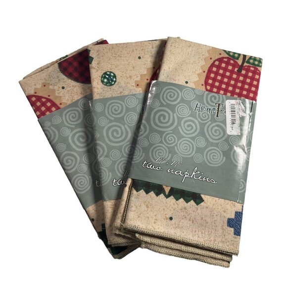 Vintage Napkins Country Button Heart Star Patchwork Gingham Apple Set Of 6 New - Picture 2 of 5